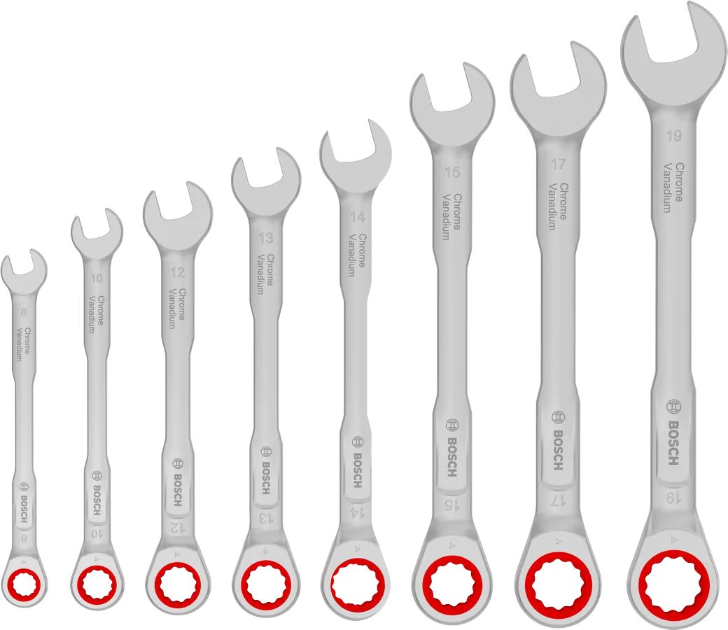 1600A03AG5_BOSCH_1 Bosch Ratchet Combination Wrench Set 8-19 mm, 8 pcs Professional - Image 1